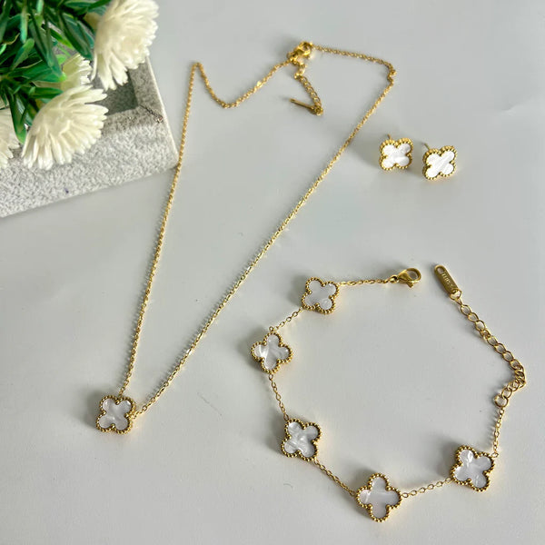 Elegant Clover Stainless Steel Jewelry Set